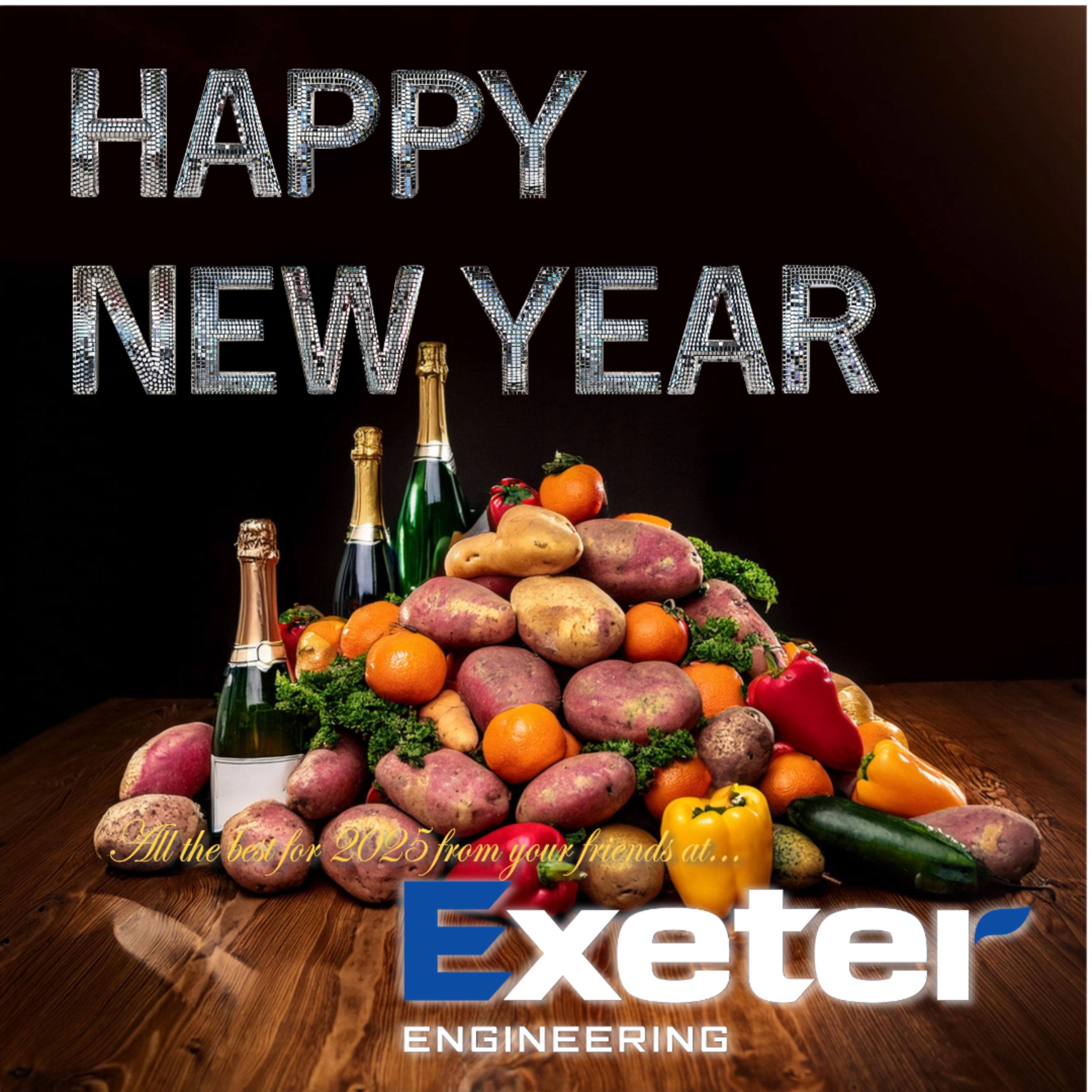 A mound of vegetables and bottles of sparkling wine