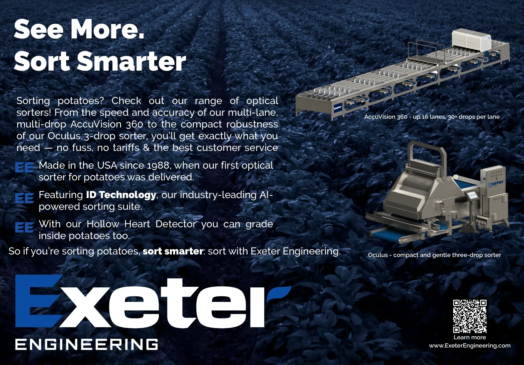 optical sorter for oblong- and irregular-shaped produce with ai capabilities and high capacity